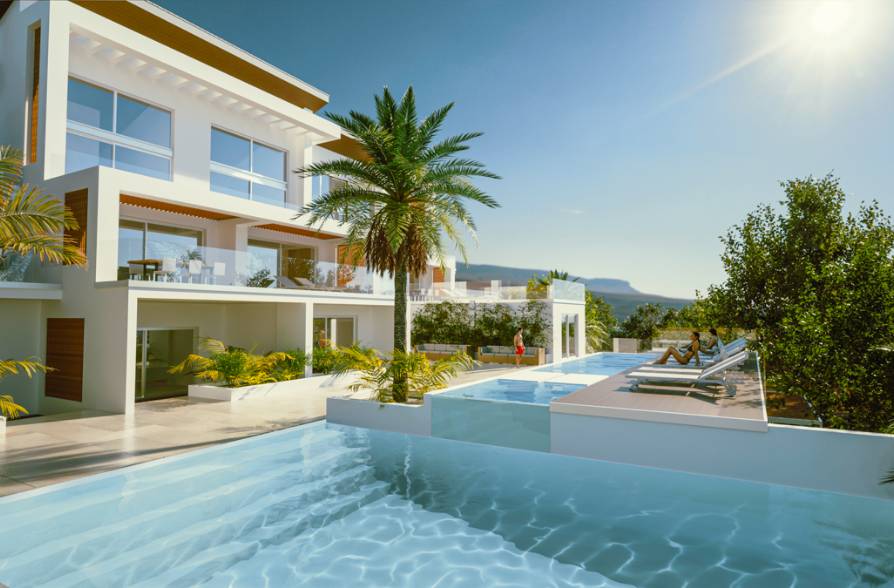 Villa Aura dans la baie d'Anse Marcel avec piscine et ciel bleu