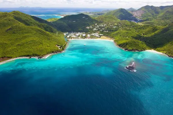 Aerial view of a bay in Saint Martin.