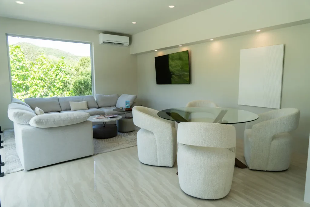 Villa 1, 2 rooms with private pool, interior or terrace view.
