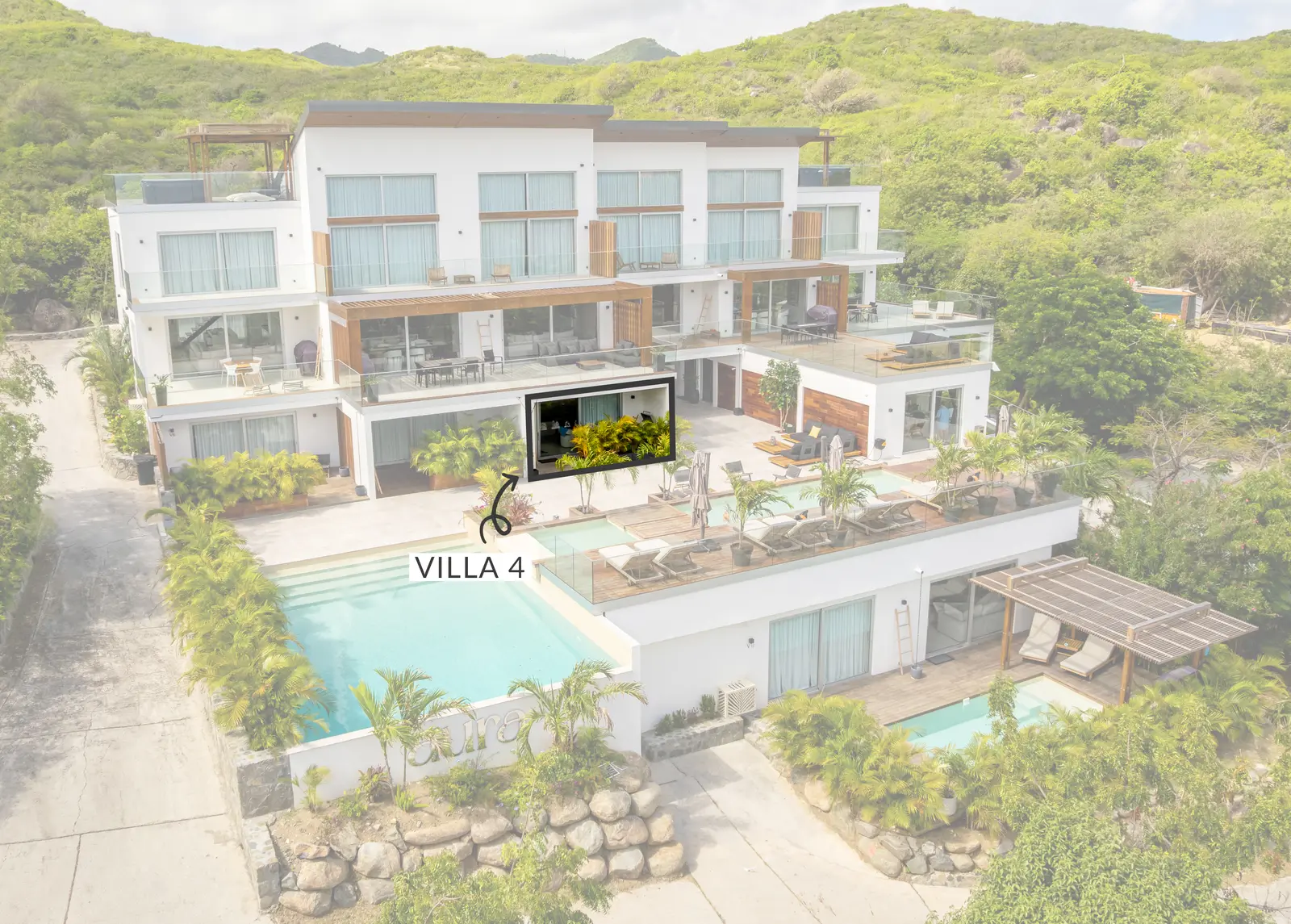 Aerial view of the Aura residence showing the location of Villa 4.